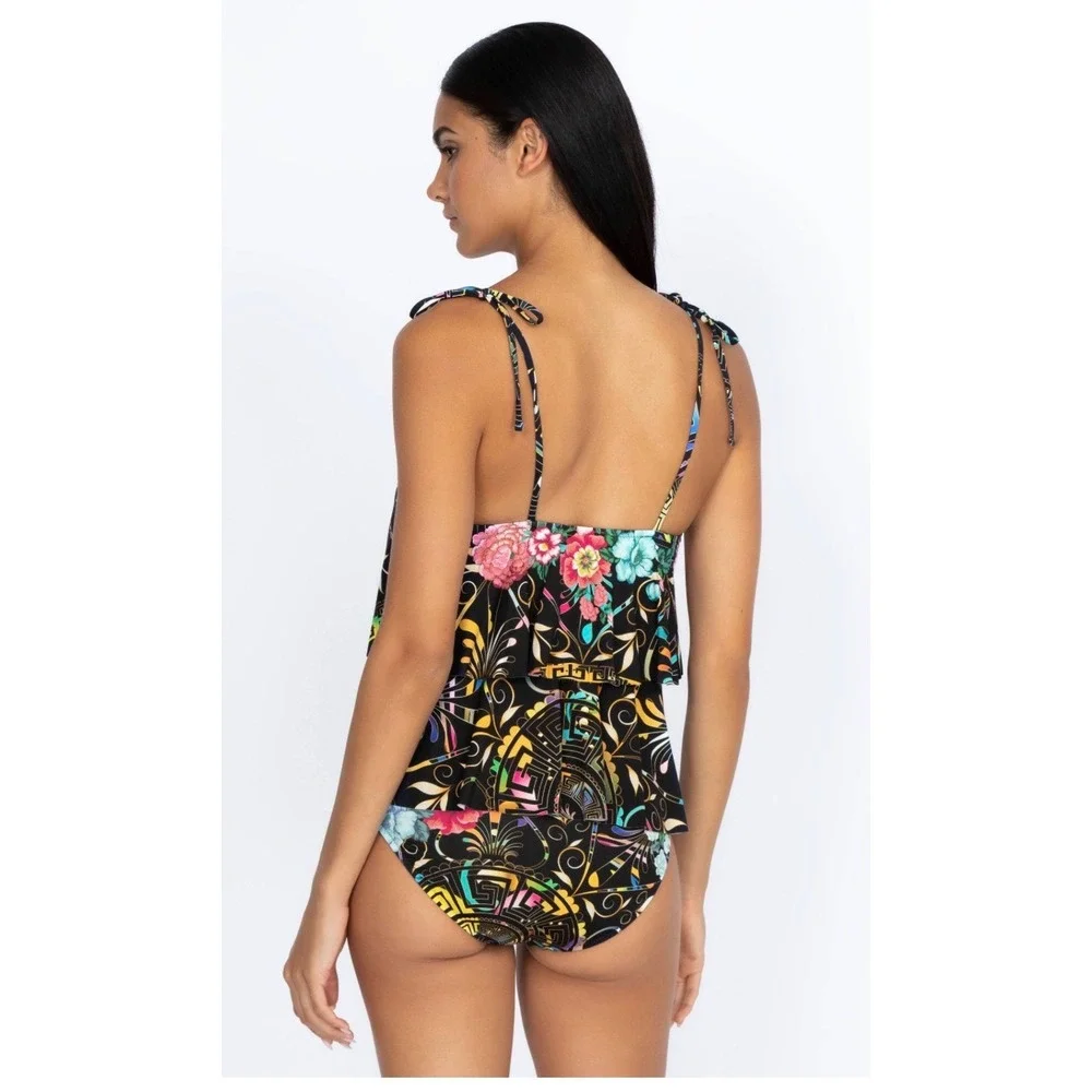 Johnny Was Tankini Top XS Multi New Floral Tiered Ruffle Tie Strap CSW6022AN